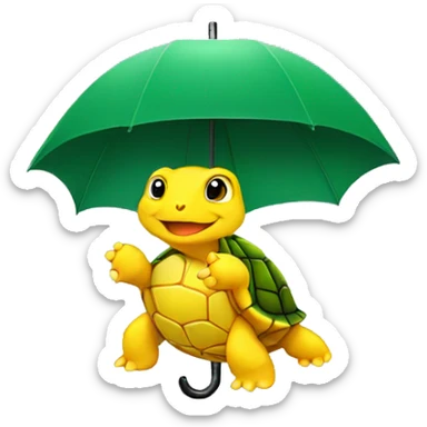 a yellow turtle with a green umbrella sticker