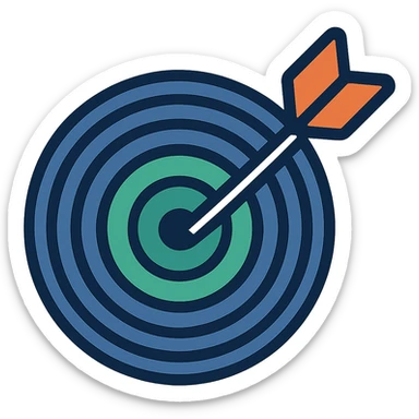A target with navy rings and a vibrant green bullseye, with an arrow, emoji style sticker