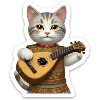 cat in old Slavic clothes plays the balalaika sticker