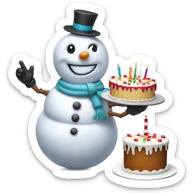Snowman with a birthday cake dancing sticker