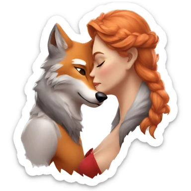 Masculine gray wolf kisses feminine red fox sticker