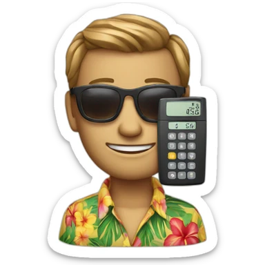 anthropomorphic calculator wearing sunglasses and a Hawaiian shirt sticker