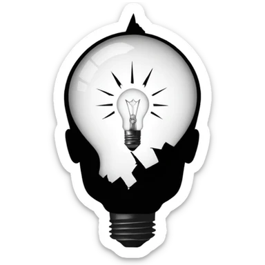 silhouette of a head with a broken light bulb inside sticker