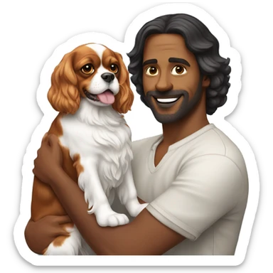 White man holding tricolor cavalier King Charles spaniel  sticker