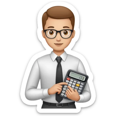 accountant, professional appearance, holding a calculator sticker
