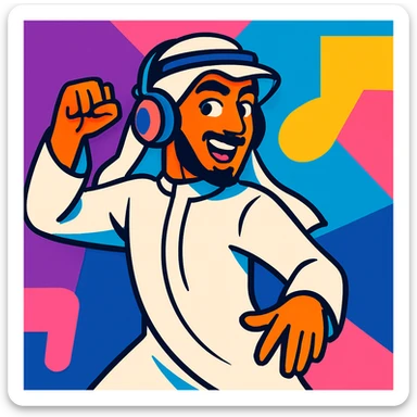 Middle Eastern man in traditional Arab attire, TikTok-inspired, bold and modern, dynamic pose, digital art sticker