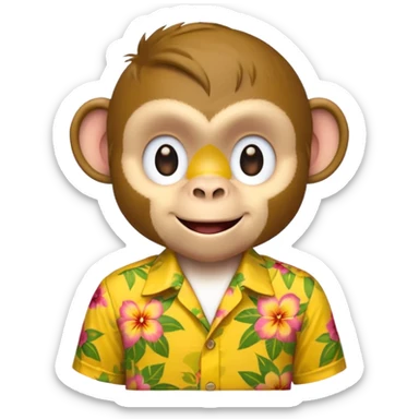 Monkey – cheeky grin, wearing yellow floral aloha shirt. sticker