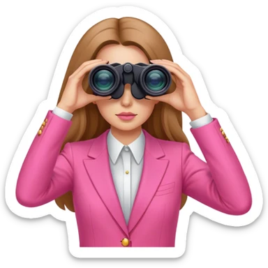 futuristic-looking woman with long hair in an intensive color pink suit looking through binoculars sticker