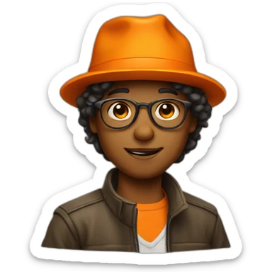 with boy with hat orange and glasses sticker
