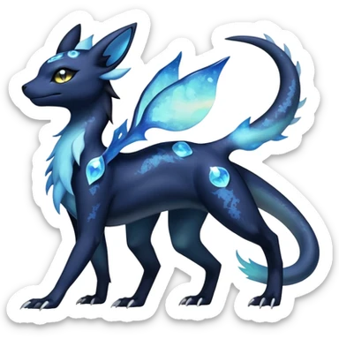 Shiny icy iridescent dark gothic ethereal Nebulae Salandit-Meowstic-Umbreon-Fakémon-hybrid-creature (full body)  sticker