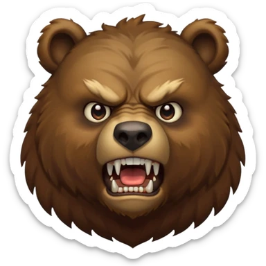 An ancient bear, forest guardian, aggressive angry, front profile, face portrait focus sticker