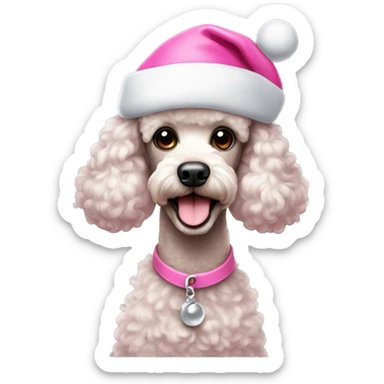 Poodle wearing pink Santa hat sticker