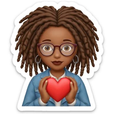 African American Girl Scout with glasses and locs holding a heart sticker