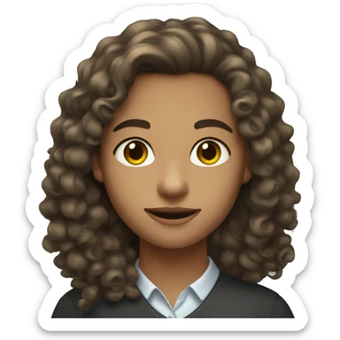 a young teacher with long curly hair, fair skin, and brown-greenish eyes sticker