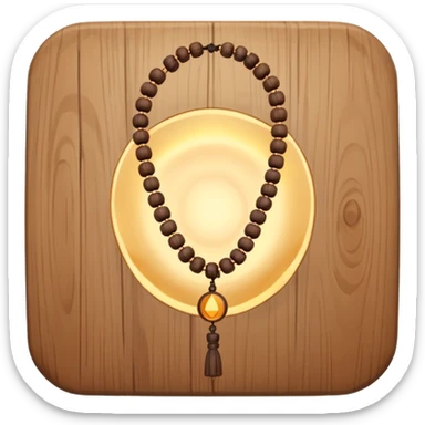 monk necklace object icon, wooden prayer beads with simple pendant, spiritual minimal design, natural wood texture, subtle sacred aura, 3D cartoon style, mobile game icon style, centered, clean background, no text, no watermark
 sticker
