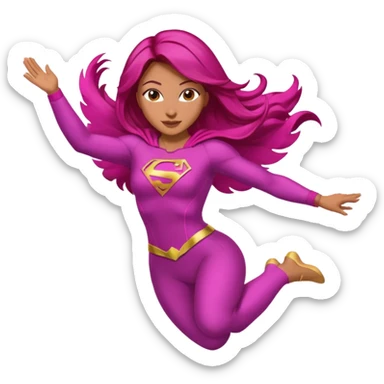 Latina superwoman with brown hair roots and fuchsia hair flying pose sticker
