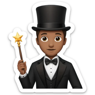 Stage magician in tuxedo holding magic wand sticker