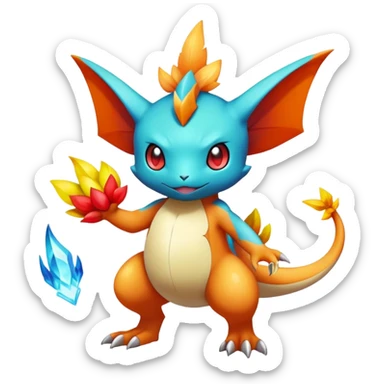 Elemental magical colorful exotic animesque Pokémon-Fakémon-creature, (full body) sticker
