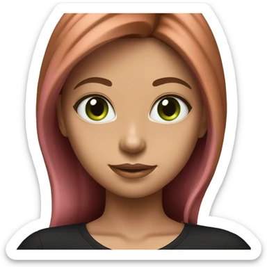 girl with brown-haired pink strands hair and green eyes in a black tight t-shirt  sticker