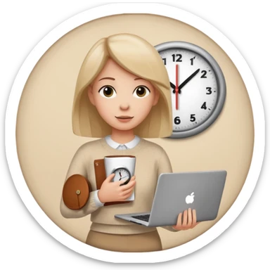 I like the 4th image. Now, make the same woman leave work with her laptop in hand. Add a round clock behind her on the wall. She is wearing a beige sweater.  sticker