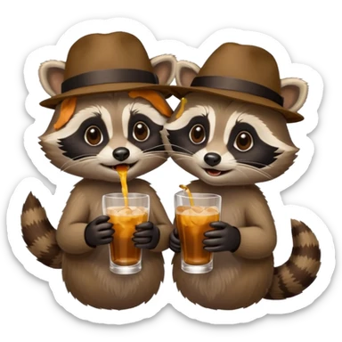 Two raccoons sharing a drink sticker