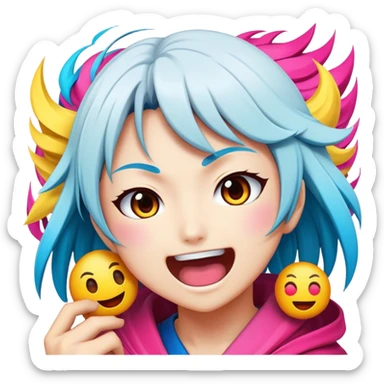 Cinematic Realistic Manga Comics Emoji, depicted as a dynamic stylized illustration inspired by Japanese manga art with bold lines and expressive characters, rendered with vibrant textures and energetic colorful lighting that captures its iconic style. sticker