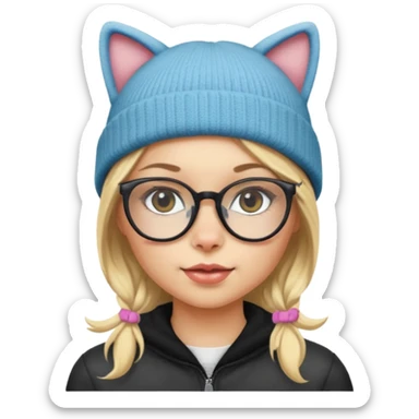 Blonde girl wearing cat  glasses and beanie sticker