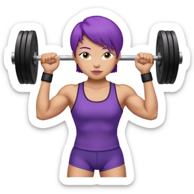 weight lifting female short purple hair asian sticker