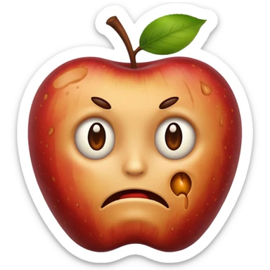 Spoiled apple without face sticker