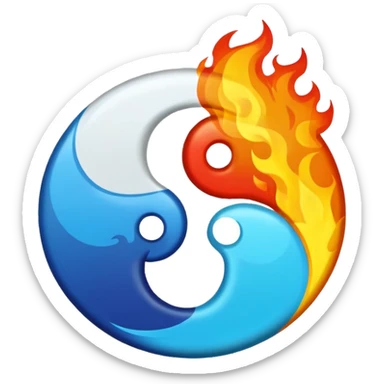 The fire and water emojis are in the form of the yin-yan symbol in front of a completely black background. sticker