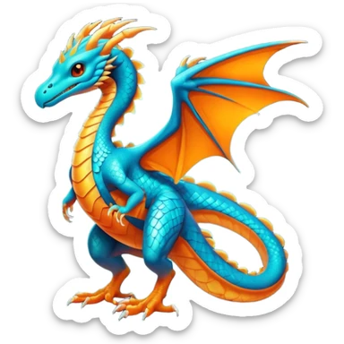 Futuristic Ethereal Modern Cyan and fiery gold-orange Drake-Fakémon-creature-hybrid Full Body sticker