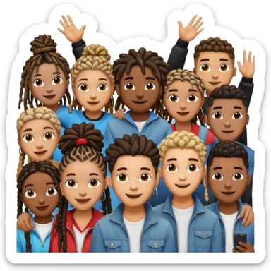 Crowd of fans consisting of African American men with dreadlocks and And African men's with low top and high top curly taper fade haircuts and African American women with braids all in crowd enjoying concert sticker