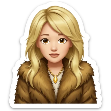 Cinematic rRealistic Ultra HD Angry Glamor Plunge Hilary Duff Extreme Long Long Hairstyle in Shaggy Fur Coat with Gold Flash sticker