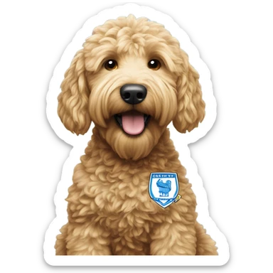 Golden doodle in Huddersfield town kit sticker