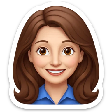 Woman 70, long brown hair, brown eyes, smiling sticker