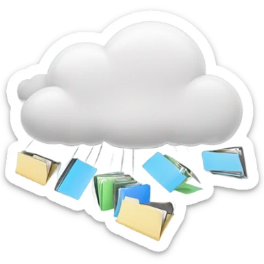 A cloud with folders and files flying in and out of it. sticker