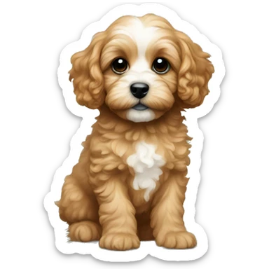 Cavapoo puppy near the Christmas tree sticker