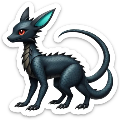 Sophisticated Modern Gothic Gloomy Futuristic Scaly Cyber-Salandit-Umbreon-Litten-Hybrid (Full body) sticker