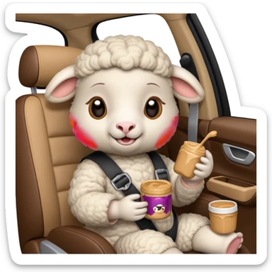 cute baby sheep eating peanut butter and jelly driving in a bmw x1 sticker