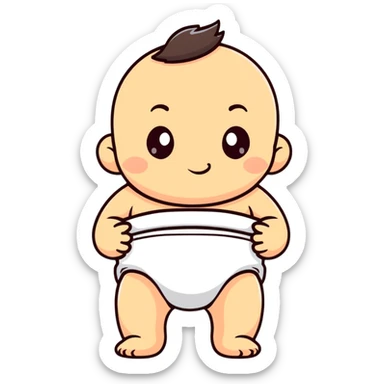 cute baby standing in a diaper, cartoonish sticker