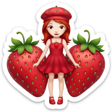 Strawberry shortcake human girl full body and legs with a strawberry hat on her red hair and dress without a cake sticker