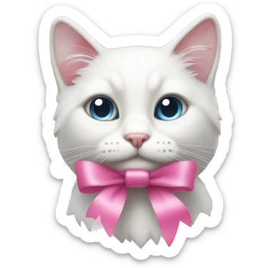 White cat with pink ribbon sticker