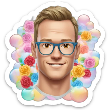Jonathan Toews wearing glasses inside a rainbow bubble with pastel roses sticker