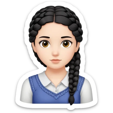 A face of a place girl with dark eyes and dark black hair in one braid on her shoulder  sticker