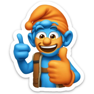 Create a Smurf with orange skin. the right hand with a large thumb giving a thumbs-up sticker