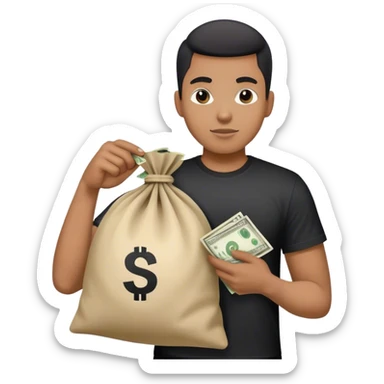 A robber with black and white t-shirt holding a money bag sticker