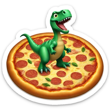 Dinosaur sitting on a pizza sticker