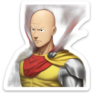 extreme anime bald one punch man with red cape and yellow costume sticker