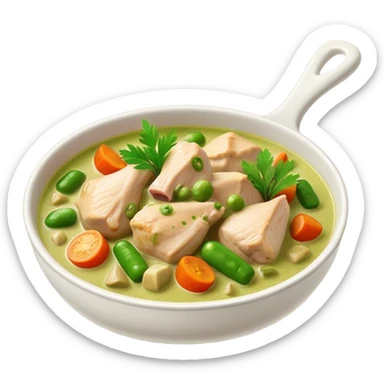 Green Chicken Curry Cinematic Realistic Green Chicken Curry Dish Emoji, depicted as tender chicken chunks simmered in a fragrant green curry sauce with vegetables, rendered with vivid textures and dynamic, vibrant lighting. sticker
