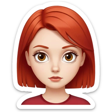 White girl with short red layered hair, cute wide eyes and thick eyebrows  sticker